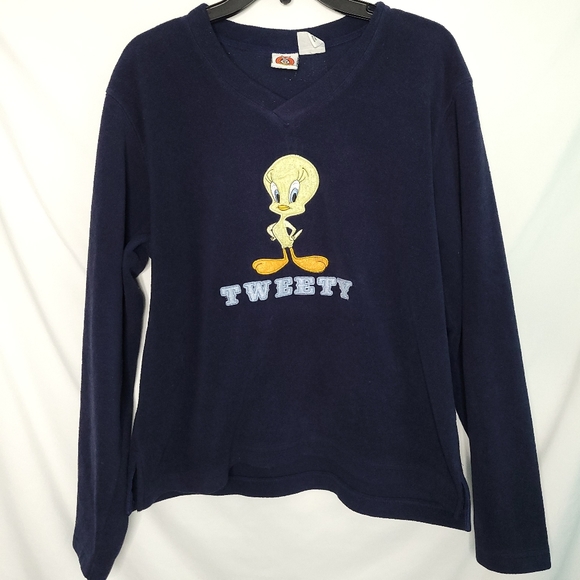 WARNER BROS. LOONEY TUNES Women's Tweety Bird Fleece V-neck Sweatshirt LARGE - Picture 1 of 12